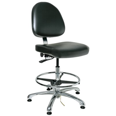 Bevco 9350ME4-BK - Integra-ECR 9000 Series Class 10000 ESD Cleanroom Chair - Static Control Vinyl - 19"-26.5" - ESD Mushroom Glides - Black