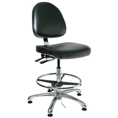 Bevco 9351ME2-BK - Integra-ECR 9000 Series Class 100 ESD Cleanroom Chair - Static Control Vinyl - 19"-26.5" - ESD Mushroom Glides - Black