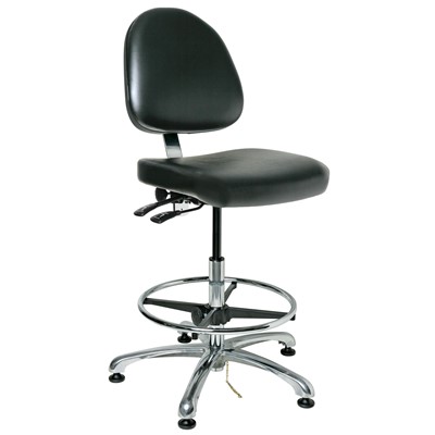 Bevco 9551ME3-BK - Integra-ECR 9000 Series Class 1000 ESD Cleanroom Chair - Static Control Vinyl - 21.5"-31.5" - ESD Mushroom Glides - Black