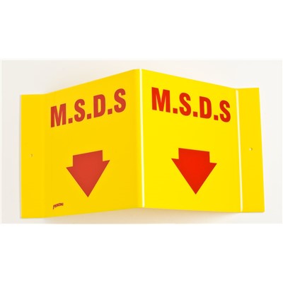 Brady V2MS21A - MSDS "V" Sign - 8" H x 14.5" W x 6" D - Red on Yellow