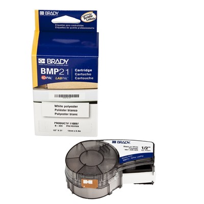 Brady M21-500-423 - B-423 Permanent Polyester Label for BMP21 / LABPAL™ / ID PAL™ Label Printers - 0.5" W x 21' H - Black on White
