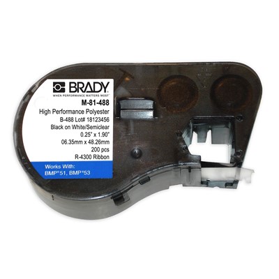 Brady M-81-488 - B-488 Matte Polyester & Chemically Resistant Label for BMP51 & BMP53 - 1.9" x 0.25" - White