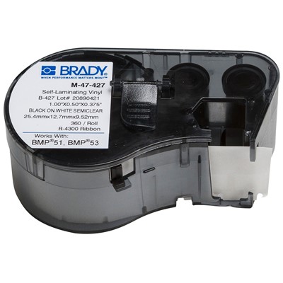 Brady M-47-427 - B-427 M-Series Continuous Self-Laminating Vinyl Label Cartridge - 1" x 0.5" x 0.375" - White
