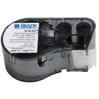 Brady M-48-427 - B-427 M-Series Continuous Self-Laminating Vinyl Label Cartridge - 1" x 0.75" x 0.375" - White