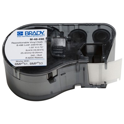 Brady M-48-498 - B-498 M-Series Vinyl Cloth Label Cartridge - 1" x 0.75" - White