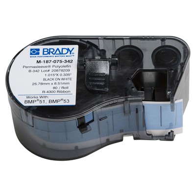 Brady M-187-075-342 - B-342 M-Series PermaSleeve PS Wire Marking Sleeves Cartridge - 0.75" x 0.335" - White