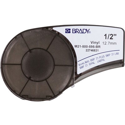 Brady M21-500-595-BR - B-595 M21 Series Label Cartridge - 21' x 0.5" - White/Brown