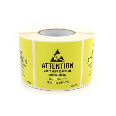 Botron B6736 - Self Adhesive ESD Awareness JEDC Label Roll - 4" x 4" - Bright Yellow