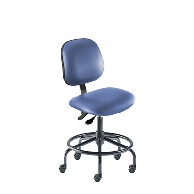 Biofit BES-L-RC-T-XF-XA-06-P28542 - Belize Series Chair w/21" Affixed Footring - 18" - 22" - Black Powder Coated - Blue Vinyl