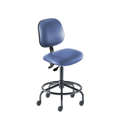 Biofit BES-M-RC-T-XF-XA-06-P28542 - Belize Series Chair w/21" Affixed Footring - 21" - 28" - Black Powder Coated - Blue Vinyl