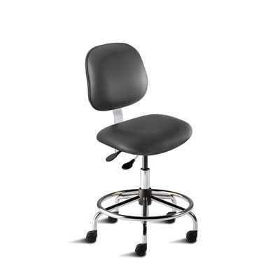 Biofit BES-M-RC-T-XF-XA-C-P28540 - Belize Series Chair w/21" Affixed Footring - 21" - 28" - Chrome Plated - Black Vinyl