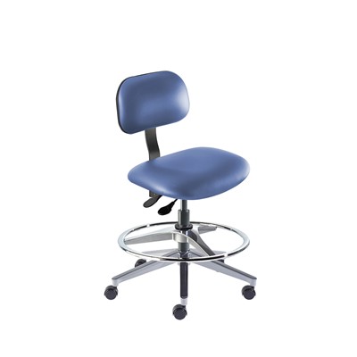 BioFit BTA-M-RC-T-AFP-XA-06-P28542 Bridgeport Series Chair w/22" adjustable Footring - 19" - 26" - Black Powder Coated - Blue Vinyl