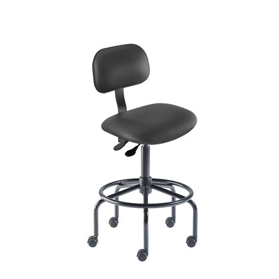 BioFit BTS-H-RC-T-XF-XA-06-P28540 Bridgeport Series Chair w/21" Affixed Footring - 25" - 32" - Black Powder Coated - Black Vinyl
