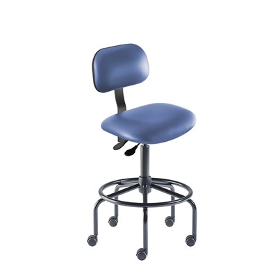 BioFit BTS-H-RC-T-XF-XA-06-P28542 Bridgeport Series Chair w/21" Affixed Footring - 25" - 32" - Black Powder Coated - Blue Vinyl