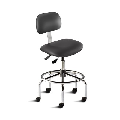 BioFit BTS-H-RC-T-XF-XA-C-P28540 Bridgeport Series Chair w/21" Affixed Footring - 25" - 32" - Chrome Plated - Black Vinyl
