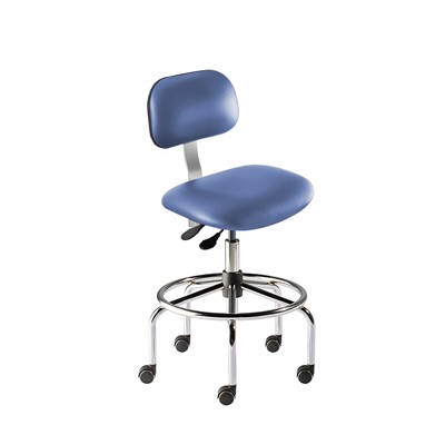 BioFit BTS-H-RC-T-XF-XA-C-P28542 Bridgeport Series Chair w/21" Affixed Footring - 25" - 32" - Chrome Plated - Blue Vinyl