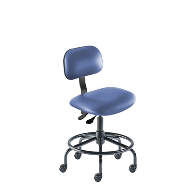 BioFit BTS-L-RC-T-XF-XA-06-P28542 Bridgeport Series Chair w/21" Affixed Footring - 18" - 22" - Black Powder Coated - Blue Vinyl