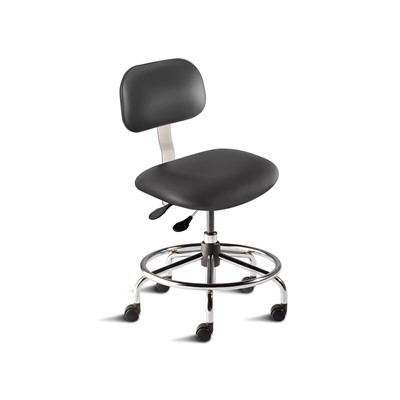 BioFit BTS-L-RC-T-XF-XA-C-P28540 Bridgeport Series Chair w/21" Affixed Footring - 18" - 22" - Chrome Plated - Black Vinyl