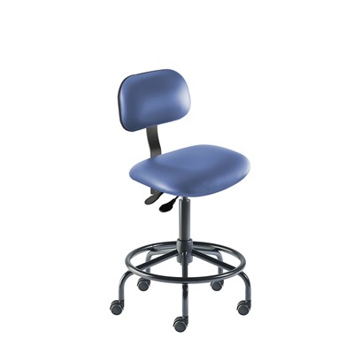 BioFit BTS-M-RC-T-XF-XA-06-P28542 Bridgeport Series Chair w/21" Affixed Footring - 21" - 28" - Black Powder Coated - Blue Vinyl