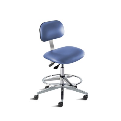BioFit BTW-H-RC-T-AFP-XA-C-P28542 Bridgeport Series Chair w/22" adjustable Footring - 22" - 32" - Chrome Plated - Blue Vinyl
