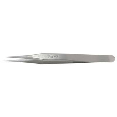 Erem M5S - Stainless Steel Anti-Magnetic Mini-Point Tweezers - Straight Very Pointed Tips - Smooth - 3.15"