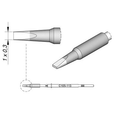 JBC Tools C105-113 - C105 Series Soldering Cartridge - Chisel - 1 mm x 0.3 mm