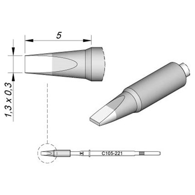 JBC Tools C105-221 - C105 Series Soldering Cartridge - Chisel - 1.3 mm x 5 mm