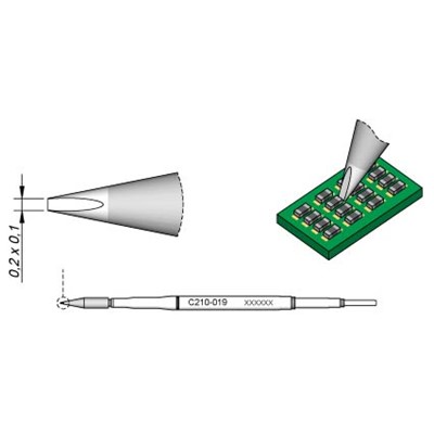 JBC Tools C210-019 - C210 Series Soldering Cartridge - Chisel - 0.2 x 0.1 mm