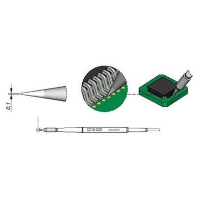 JBC Tools C210-020 - C210 Series Soldering Cartridge - Conical - 0.1 mm