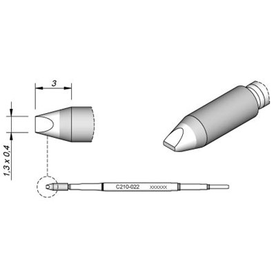 JBC Tools C210-022 - C210 Series Soldering Cartridge - Chisel - 1.3 mm x 3 mm