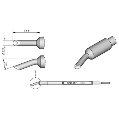 JBC Tools C245-067 - C245 Series Soldering Cartridge - Mini-Spoon - 2.3 mm x 11.5 mm