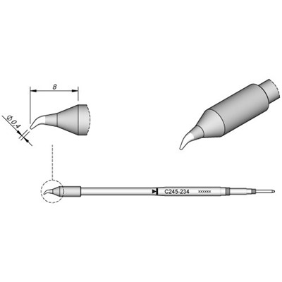 JBC Tools C245-234 - C245 Series Soldering Cartridge - Bent Round - 0.4 mm x 8 mm