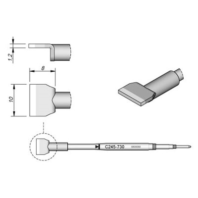 JBC Tools C245-730 - C245 Series Soldering Cartridge for Rework Applications - Special - 10 mm x 8 mm