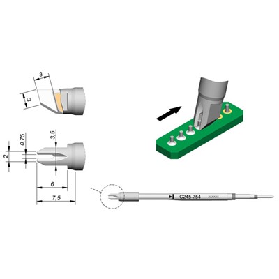 JBC Tools C245-754 - C245 Series Soldering Cartridge - Special - 7.5 mm