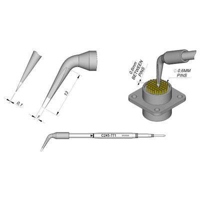 JBC Tools C245-771 - C245 Series Soldering Cartridge - Bent Chisel - 1 mm x 13 mm