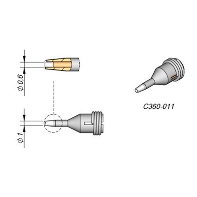 JBC Tools C360-011 - C360 Series Tip for DS360 Micro-Desoldering Iron - O.D 1 mm/I.D 0.6 mm