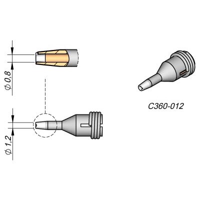 JBC Tools C360-012 - C360 Series Tip for DS360 Micro-Desoldering Iron - O.D 1.2 mm/I.D 0.8 mm
