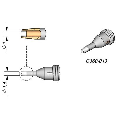 JBC Tools C360-013 - C360 Series Tip for DS360 Micro-Desoldering Iron - O.D 1.4 mm/I.D 1 mm