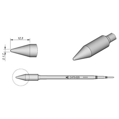 JBC Tools C470-025 - C470 Series Soldering Cartridge - Conical - 12.3 x 1.7 mm