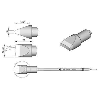 JBC Tools C470-029 - C470 Series Soldering Cartridge - Special - 14 mm x 18 mm