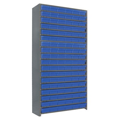Quantum Storage Systems CL1275-401 BL - Super Tuff Euro Series Closed Style Steel Shelving w/108 Bins - 12" x 36" x 75" - Blue