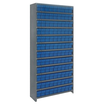 Quantum Storage Systems CL1275-501 BL - Super Tuff Euro Series Closed Style Steel Shelving w/108 Bins - 12" x 36" x 75" - Blue