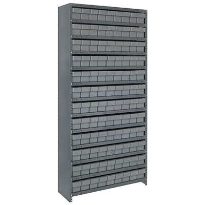 Quantum Storage Systems CL1275-501 GY - Super Tuff Euro Series Closed Style Steel Shelving w/108 Bins - 12" x 36" x 75" - Gray
