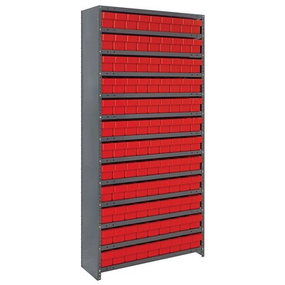 Quantum Storage Systems CL1275-501 RD - Super Tuff Euro Series Closed Style Steel Shelving w/108 Bins - 12" x 36" x 75" - Red