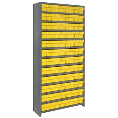 Quantum Storage Systems CL1275-501 YL - Super Tuff Euro Series Closed Style Steel Shelving w/108 Bins - 12" x 36" x 75" - Yellow