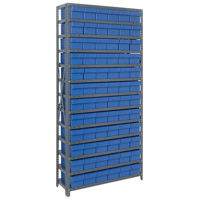 Quantum Storage Systems CL1275-601 BL - Super Tuff Euro Series Closed Style Steel Shelving w/72 Bins - 12" x 36" x 75" - Blue