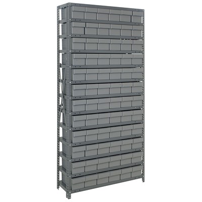 Quantum Storage Systems CL1275-601 GY - Super Tuff Euro Series Closed Style Steel Shelving w/72 Bins - 12" x 36" x 75" - Gray