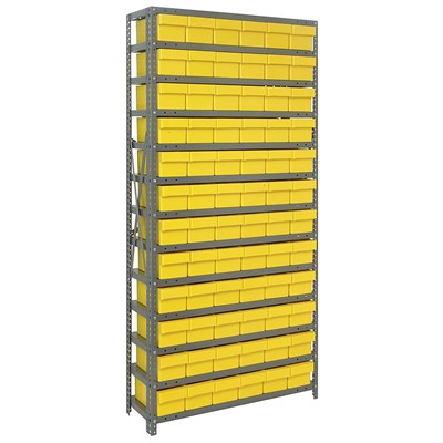 Quantum Storage Systems CL1275-601 YL - Super Tuff Euro Series Closed Style Steel Shelving w/72 Bins - 12" x 36" x 75" - Yellow