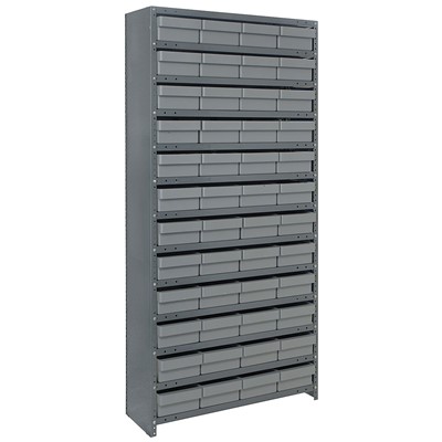 Quantum Storage Systems CL1275-701 GY - Super Tuff Euro Series Closed Style Steel Shelving w/48 Bins - 12" x 36" x 75" - Gray