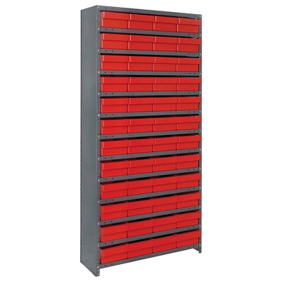 Quantum Storage Systems CL1275-701 RD - Super Tuff Euro Series Closed Style Steel Shelving w/48 Bins - 12" x 36" x 75" - Red